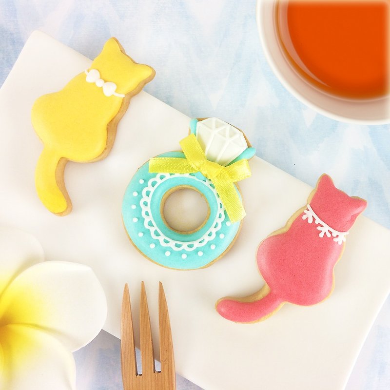 猫の紅茶の結婚式の小さな家ロマンチックなフルハウスのダイヤモンドの茶葉のギフトボックス（手作りの紅茶+砂糖のクッキー） - クッキー・ビスケット - 食材 ピンク