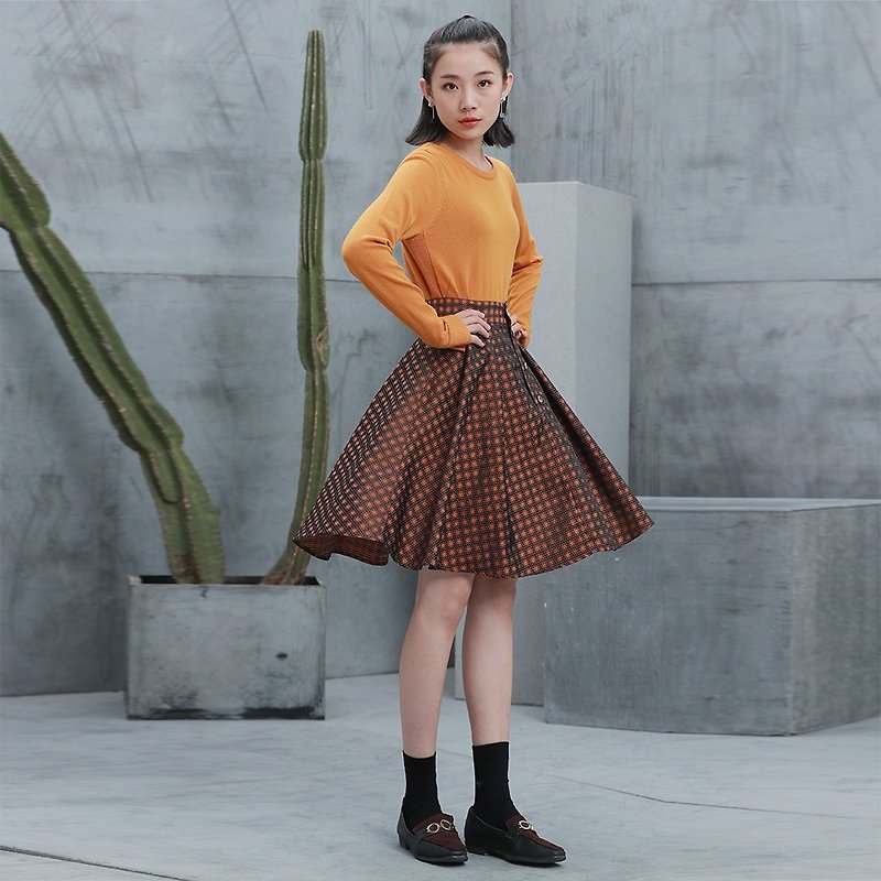 Anne Chen 2016 autumn loose large size skirt female long section polka dot waist skirt Korean wave skirt skirt - Skirts - Cotton & Hemp Brown