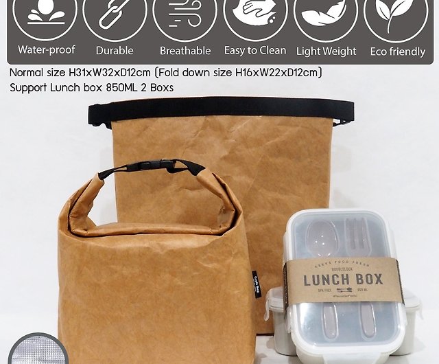 Lunch Food Bag Foldable Kraft Paper Container Portable Thermal Cooler Insulated
