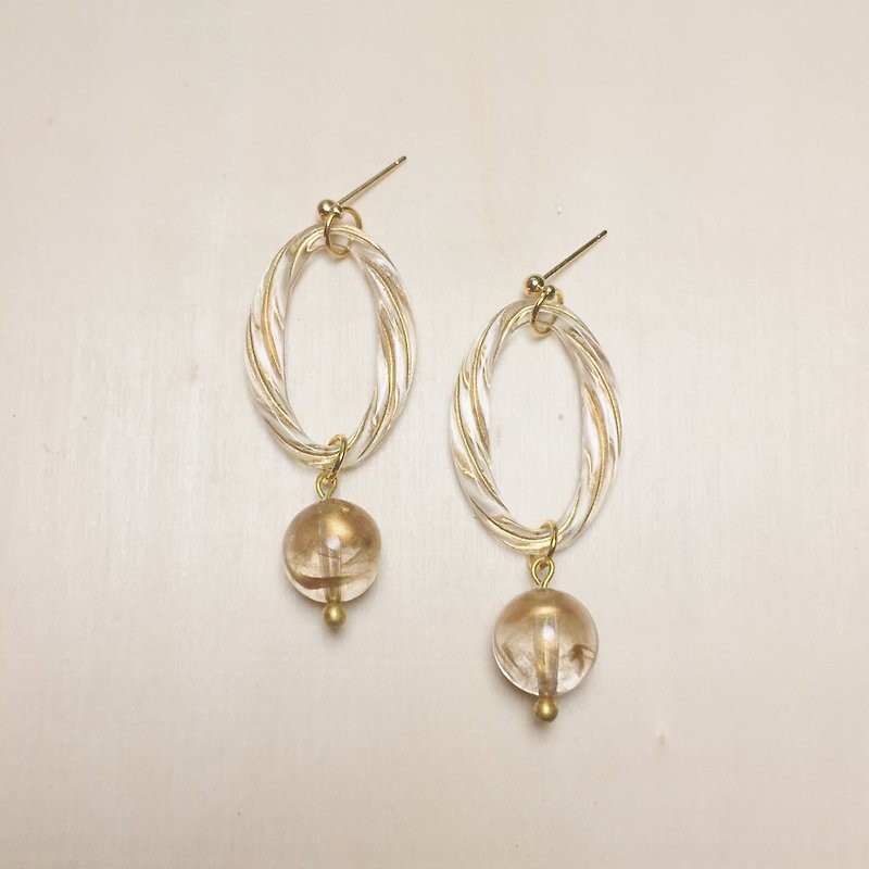 Vintage engraved oval brushed round bead earrings - ต่างหู - เรซิน สีใส