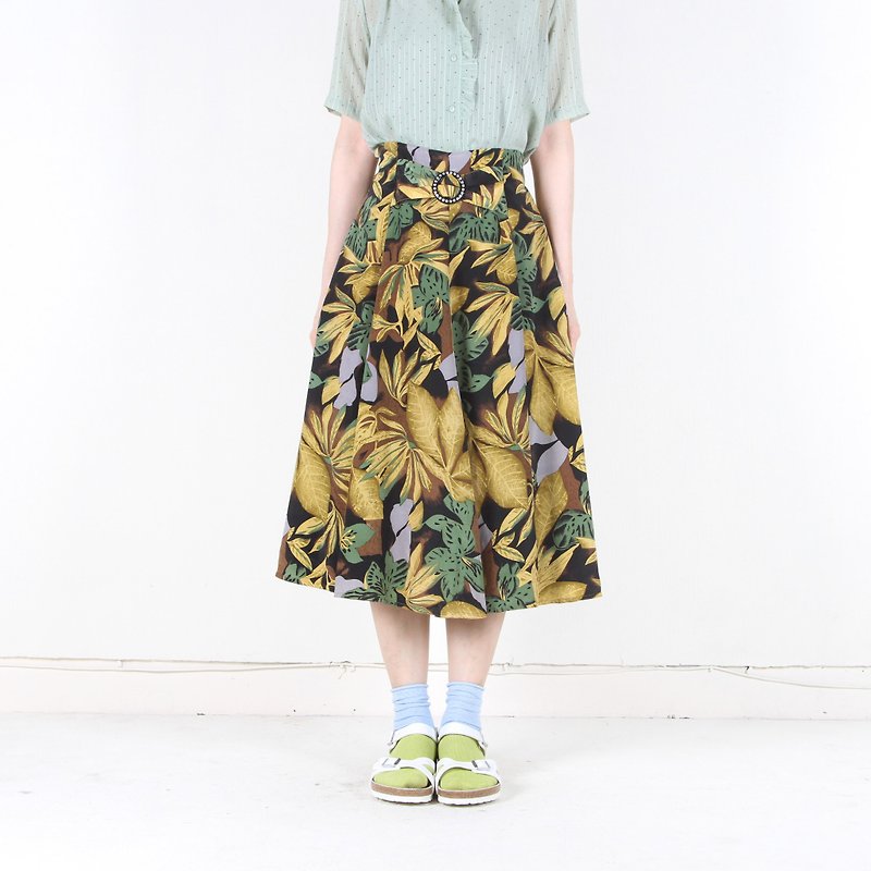 [Eggs and plants] vintage tropical rainforest printed round skirt - Skirts - Polyester Multicolor