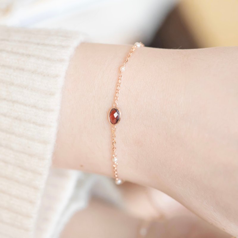 Stone 925 Sterling Silver Rose Gold Plated Oval Gemstone Mix Pearl Fruit Bracelet - สร้อยข้อมือ - เครื่องเพชรพลอย สีเงิน