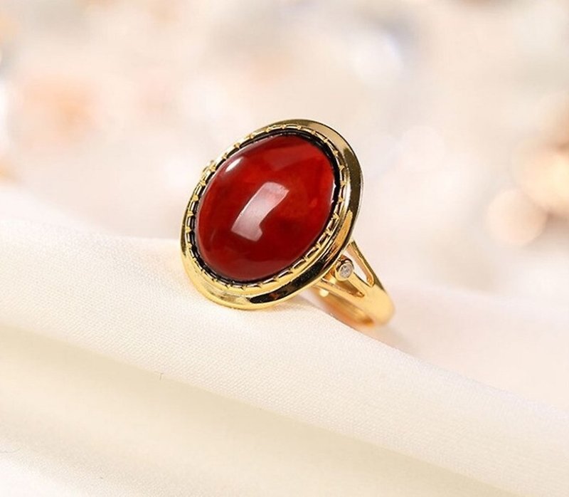 Less is More Minimalist Blank Blood Amber Ring for Women Simple Fashion Big Size - 戒指 - 純銀 多色