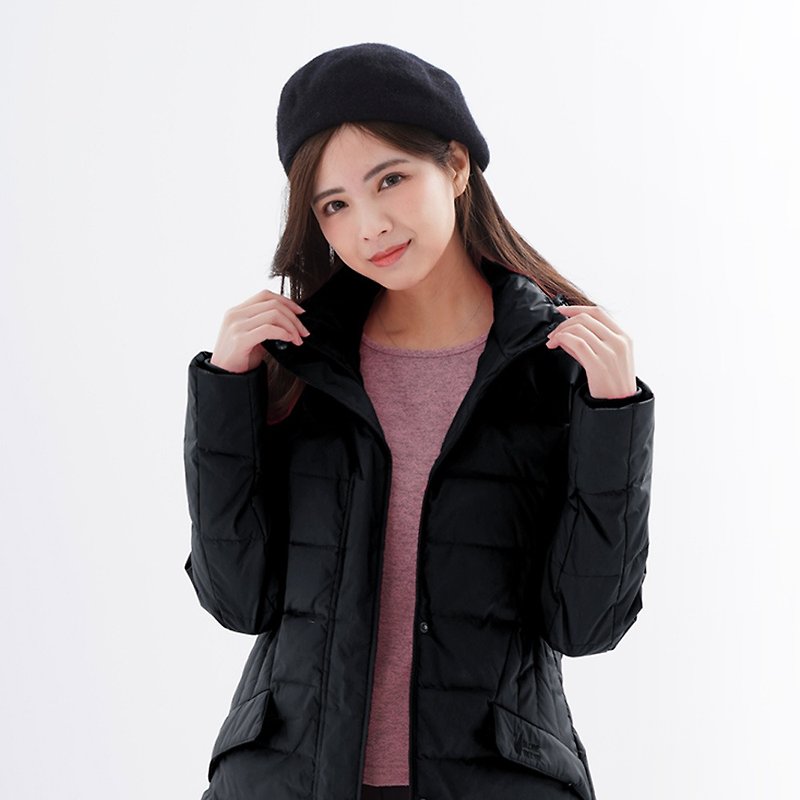 女款中長版防風防潑禦寒羽絨外套GJ22021黑色 - 女大衣/外套 - 聚酯纖維 黑色