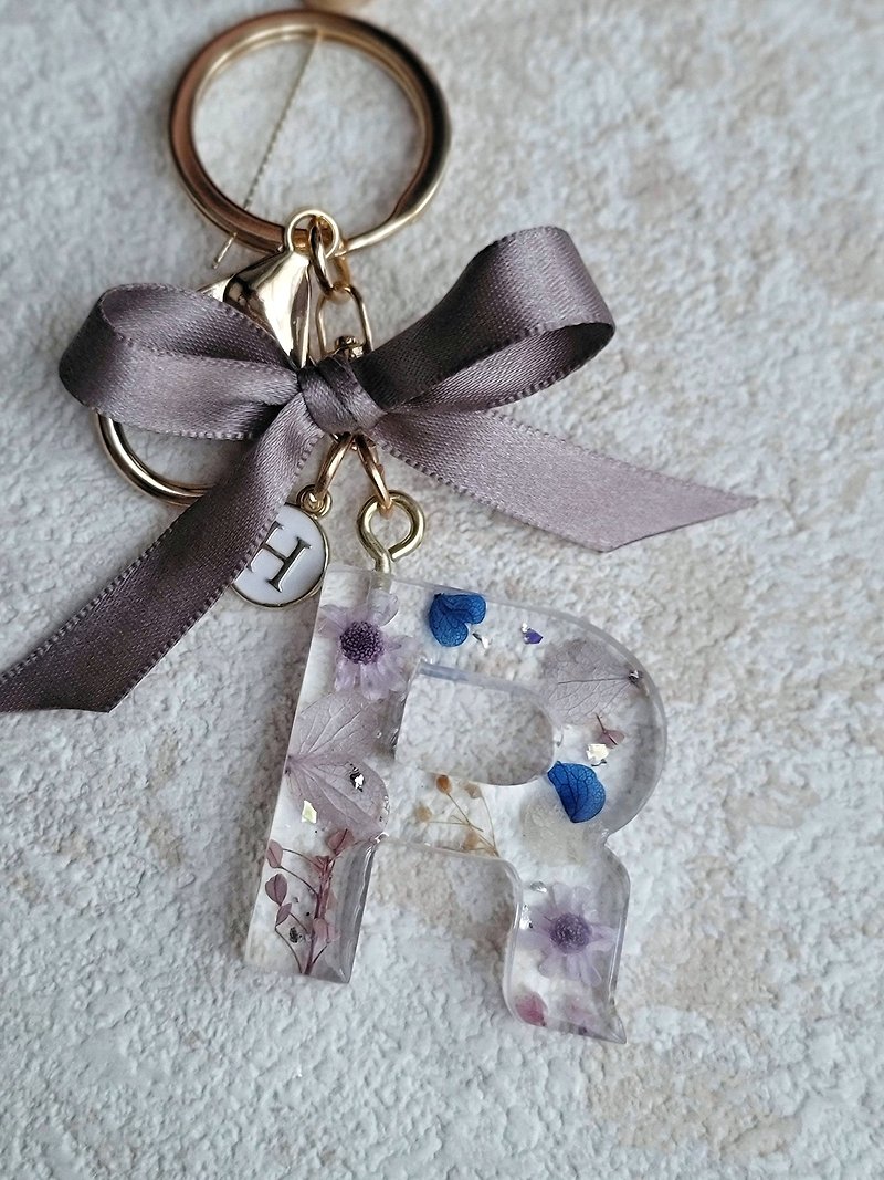 Preserved Flower Alphabet Bear Key Ring | Preserved Rose Ball Key Ring 2pcs - Keychains - Resin Purple