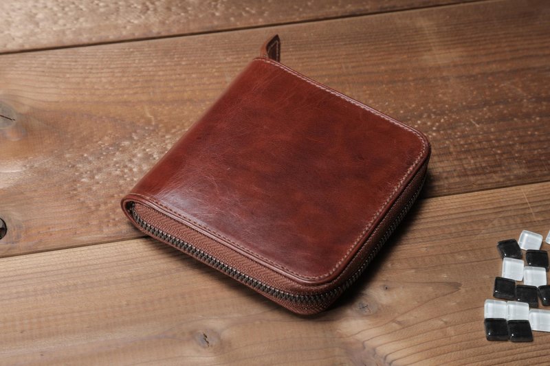 BASICラウンドファスナーミドル　BROWN - 錢包/皮夾/長短夾 - 真皮 咖啡色