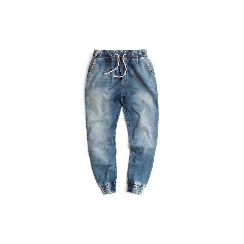 Filter017 Drawstring Jogger Pants 刷色抽繩束口褲 - 工裝褲/長褲/牛仔褲 - 棉．麻 藍色