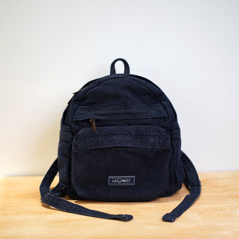 CATWEST Japanese Retro Backpack for Women - Small Capacity, Ideal for Daily Commutes, Denim, Vintage Style - กระเป๋าเป้สะพายหลัง - ผ้าฝ้าย/ผ้าลินิน 