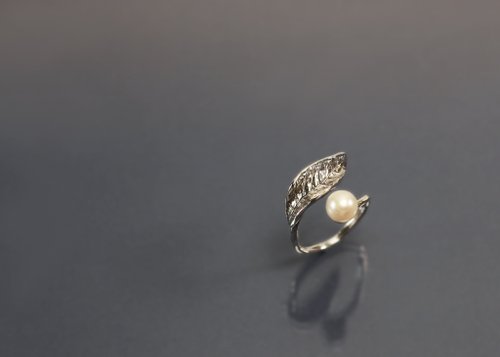Maple jewelry design 植物系列-葉子珍珠925銀戒