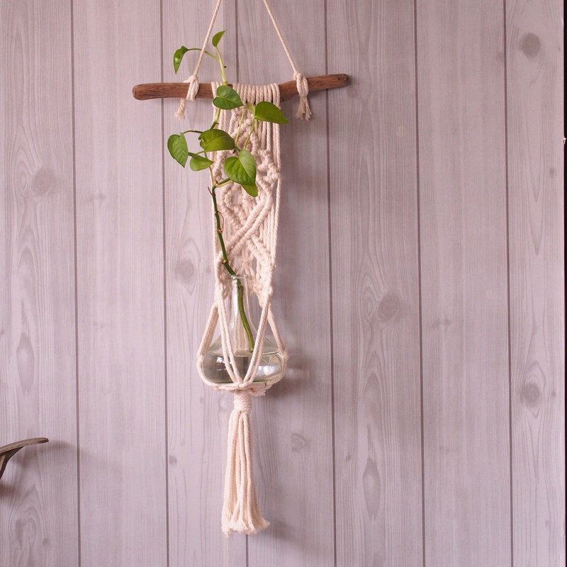 手工編織掛飾 漂流木 植物掛飾 Macrame plant Hanging - 擺飾/家飾品 - 木頭 白色
