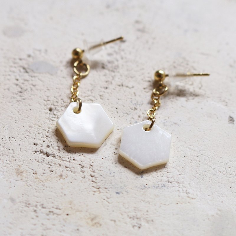 // Hexagonal bib earrings // ve011 - Earrings & Clip-ons - Other Materials White