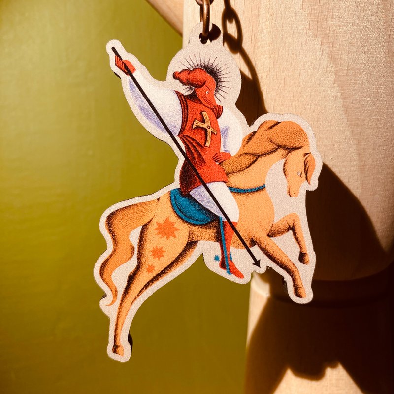 St. George Slaying the Dragon/Wooden Keychain - พวงกุญแจ - ไม้ หลากหลายสี