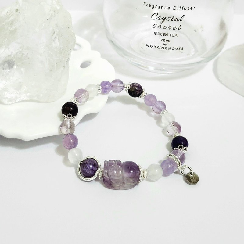 紫水晶俏色貔貅設計手鍊/得人緣、招桃花之水晶 - 手鍊/手環 - 水晶 