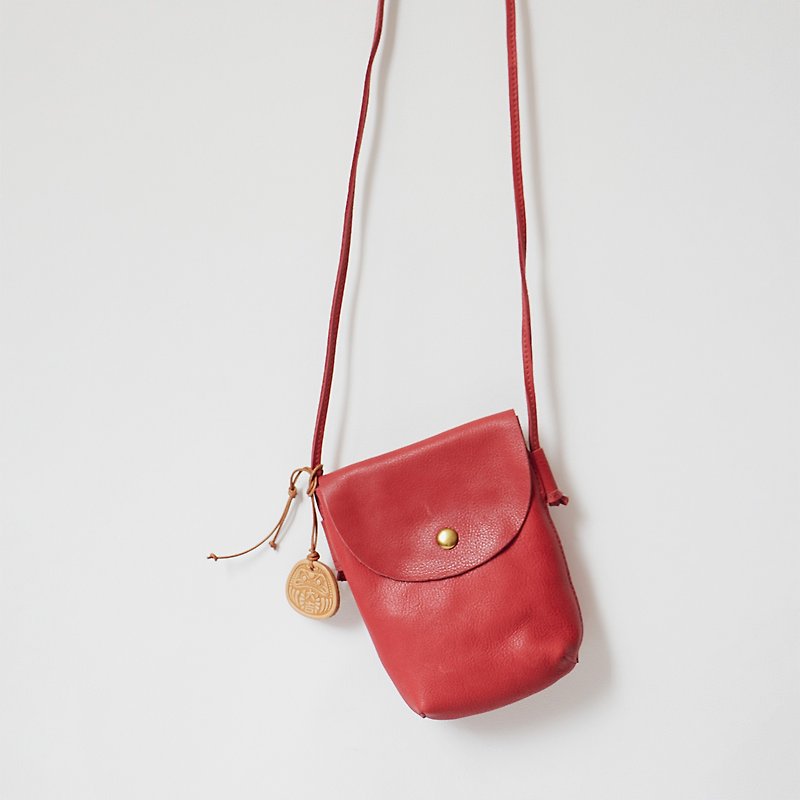 Soft genuine leather shoulder bag, crossbody pochette bag, lightweight, red - Messenger Bags & Sling Bags - Genuine Leather Red