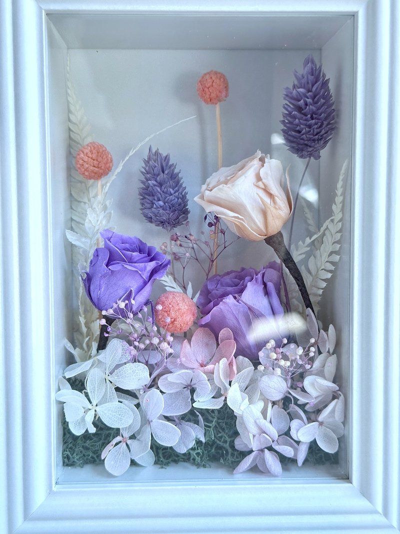 Fl268-03 Preserved flower photo frame—lavender purple - ช่อดอกไม้แห้ง - พืช/ดอกไม้ 