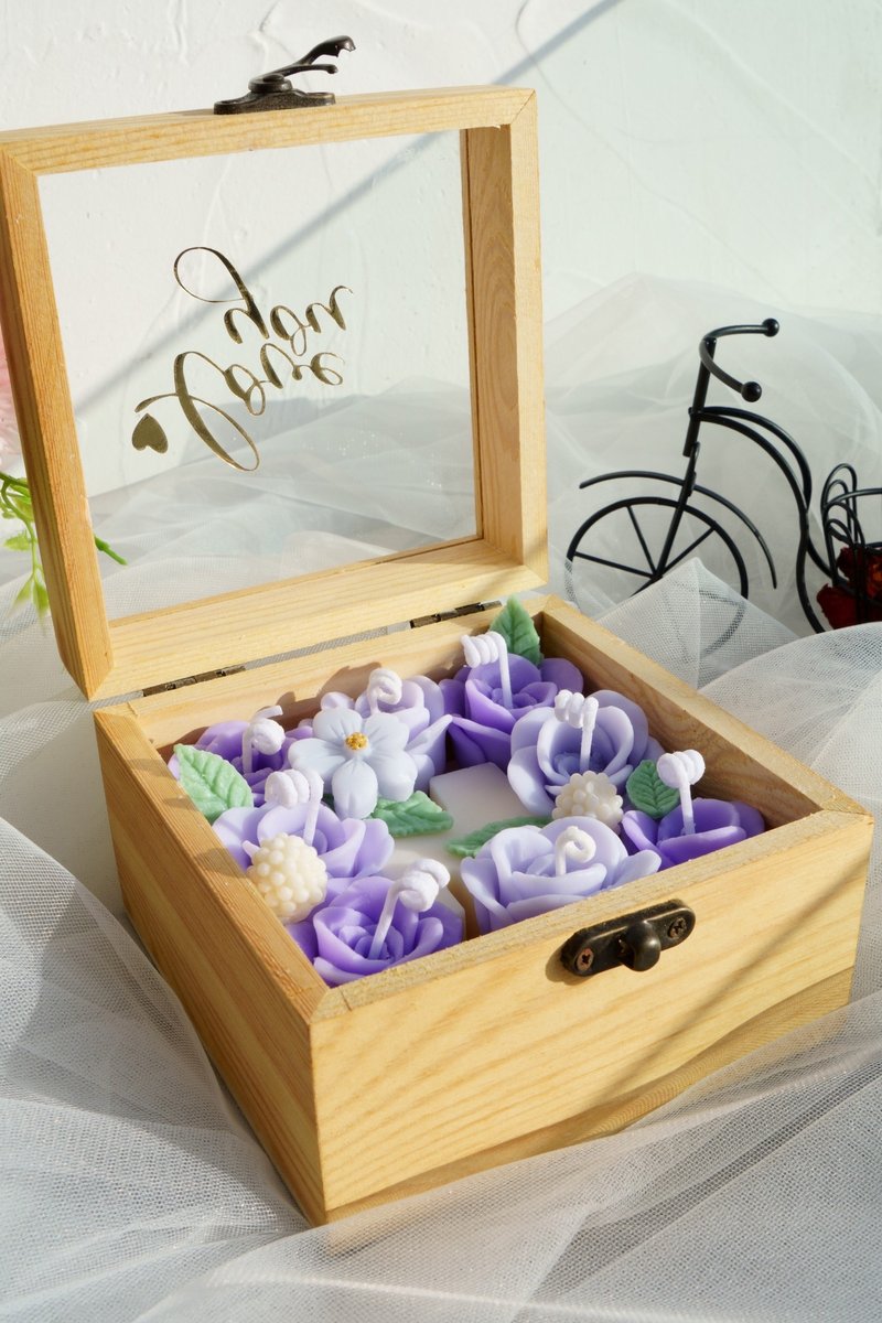 【客製化禮物】香薰蠟燭花盒 - 香氛/精油/擴香 - 蠟 粉紅色