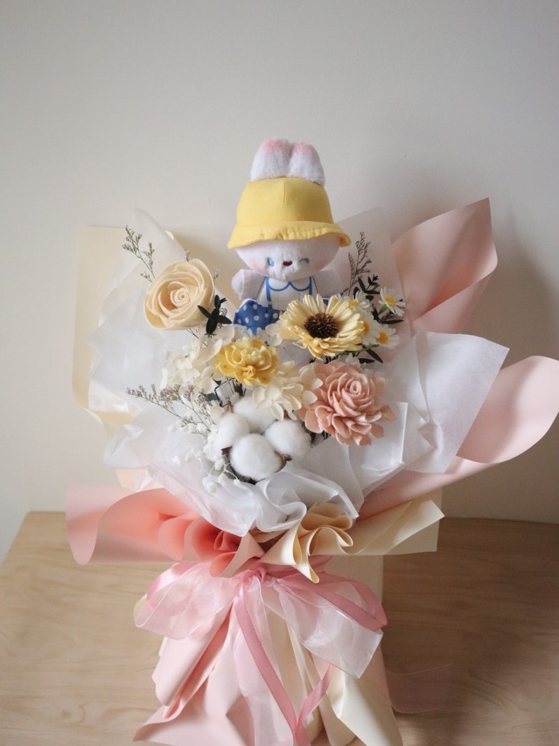 School Fun White Rabbit Doll Dried Flower Graduation Bouquet Doll Bouquet - Dried Flowers & Bouquets - Plants & Flowers 