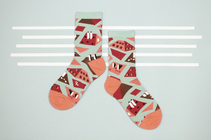 Rooftops Celadon Unisex Crew Socks | colorful fun & comfortable socks - Socks - Cotton & Hemp Green