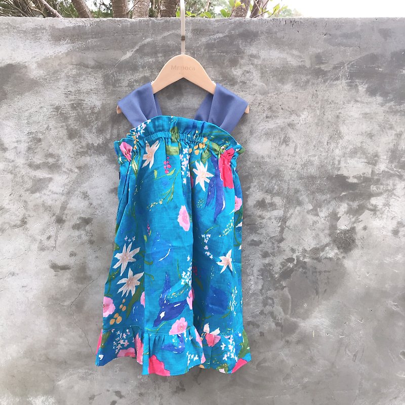 Carrying a Butterfly Ocean-Ito Linen Blue Spot - Kids' Dresses - Cotton & Hemp Multicolor
