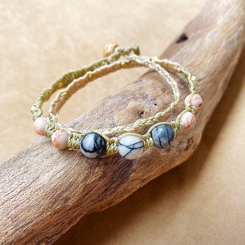 Wensheng | Natural mineral Wax thread braided lucky bracelet - Bracelets - Semi-Precious Stones 