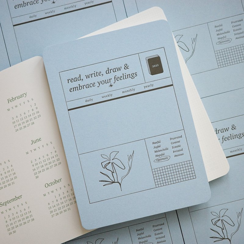 2025 read, write, draw & embrace notebook - สมุดบันทึก/สมุดปฏิทิน - กระดาษ สีน้ำเงิน