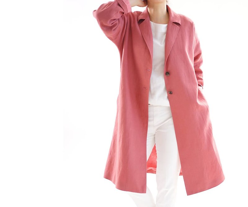 Linen coat / warm linen / chesterfield coat / tailored coat / outerwear - Women's Casual & Functional Jackets - Cotton & Hemp Pink