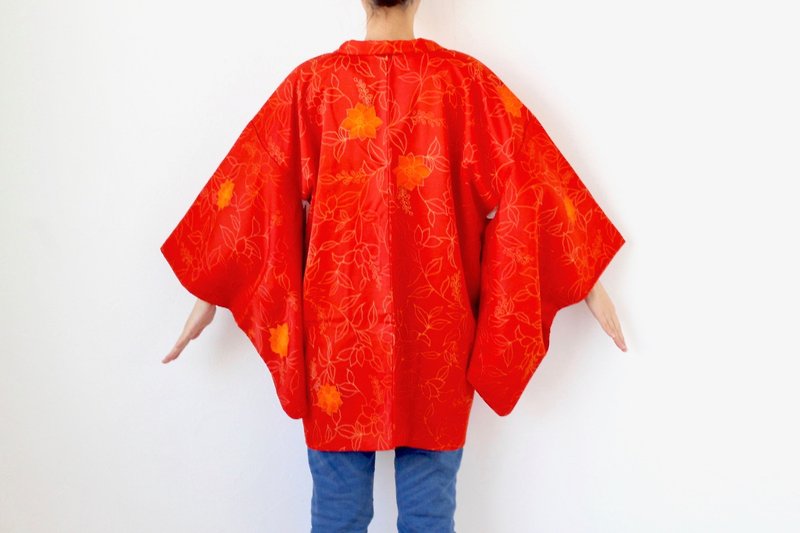 floral kimono jacket, authentic kimono, flower cardigan /4068 - Women's Casual & Functional Jackets - Silk Red