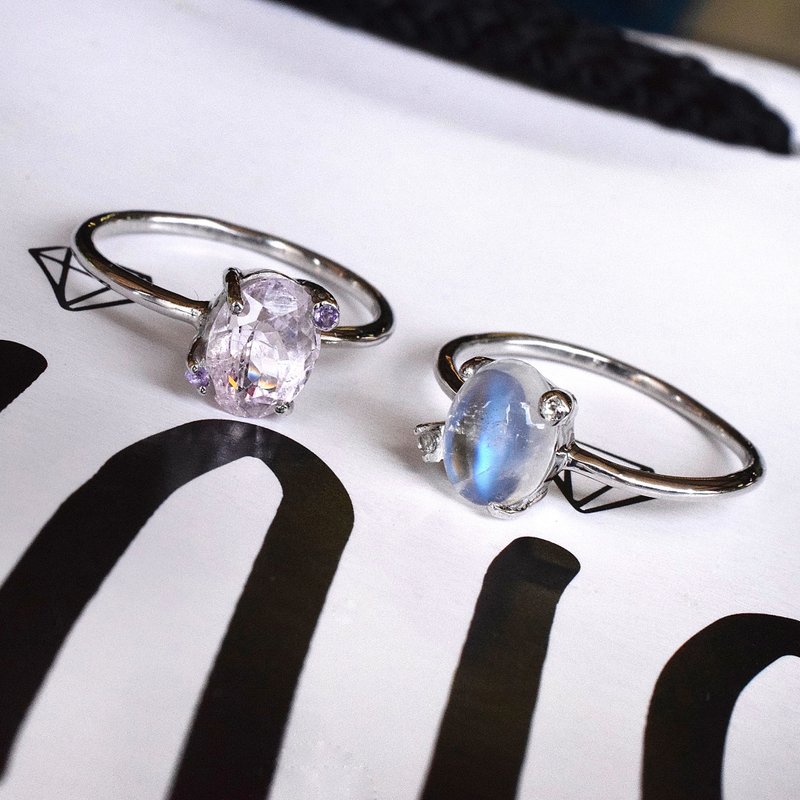 แหวนพลอยมูนสโตน / ทัวมาลีน Moonstone / Tourmaline ring #minimthedot R570 - แหวนทั่วไป - เงินแท้ 