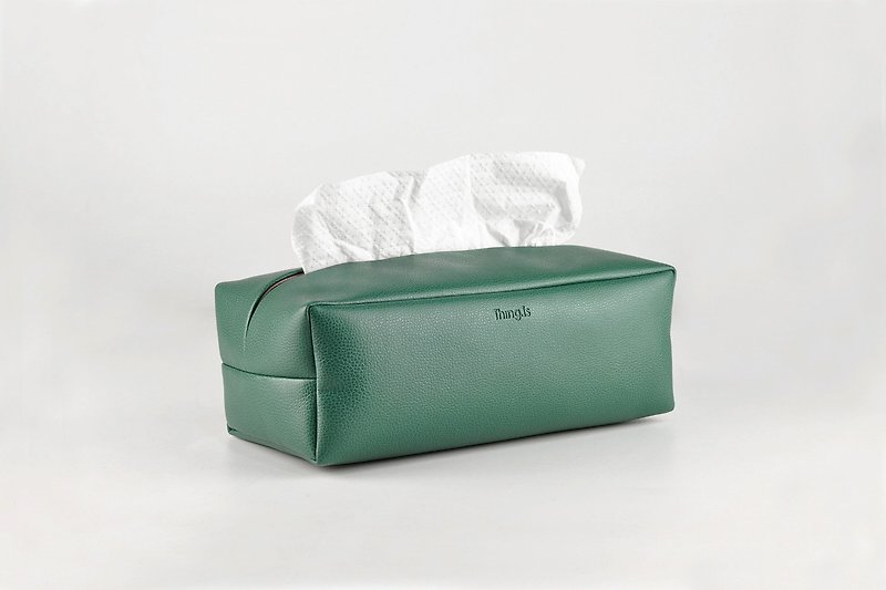 Rectangle Tissue Box Cover, Facial Tissue Holder, Soft Touch, Dark Green - Tissue Boxes - Faux Leather Green