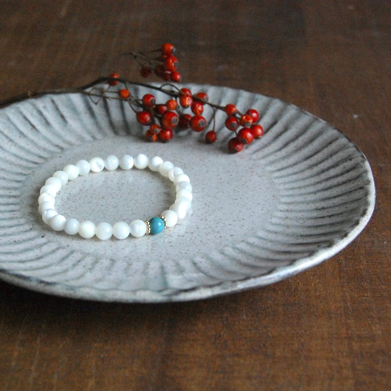 December birthstone turquoise x mother of pearl bracelet - Bracelets - Pearl White