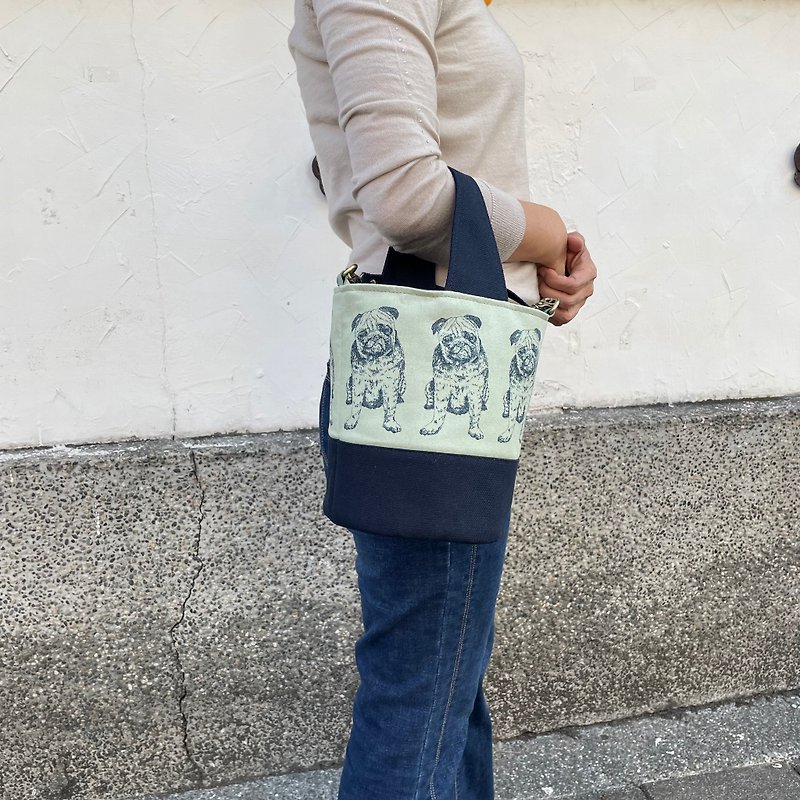 Dog cute cylindrical bag/cross-body bag/handbag/carrying bag - Messenger Bags & Sling Bags - Cotton & Hemp Blue