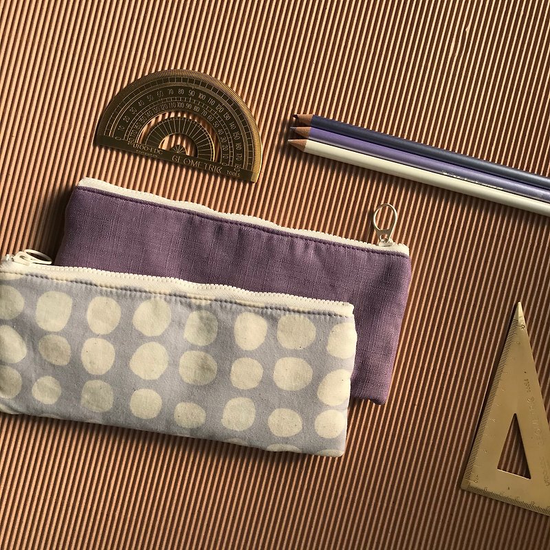 Rectangular zipper bag-white round shape. abbiesee special printing series - Pencil Cases - Cotton & Hemp Purple