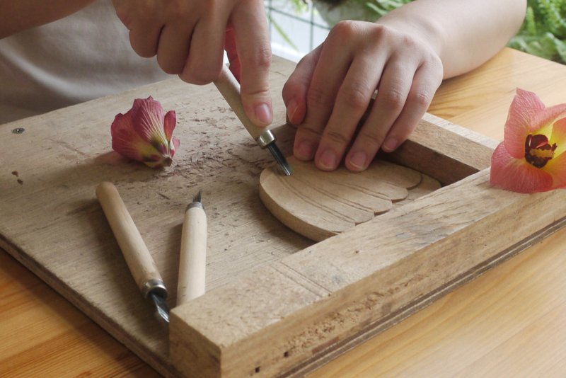 Leaf-planting wooden tray-traditional chiseled wood carving experience DIY | Grass, bamboo and stone | Dadaocheng - งานฝีมือไม้/ไม้ไผ่ - ไม้ 