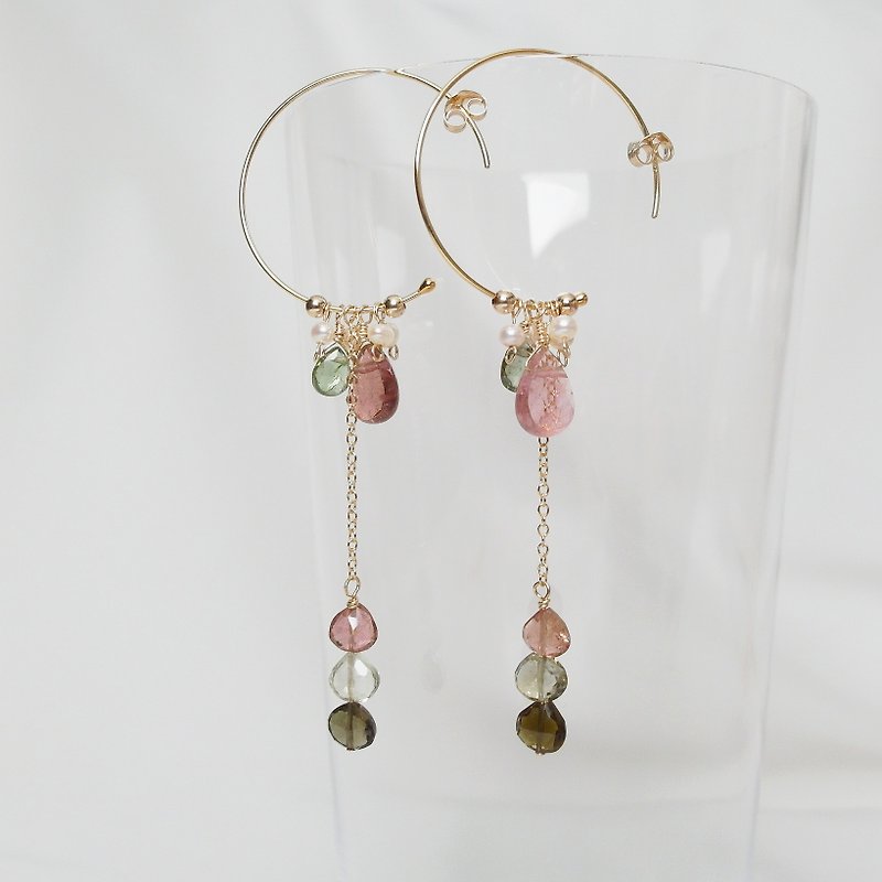 Monet Garden Tourmaline Dangle Earrings - Earrings & Clip-ons - Gemstone Pink