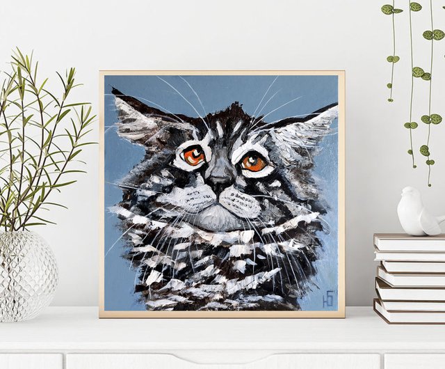 メインクーン】 猫 原画 アクリル画 A4サイズ額装付き BAEZ3