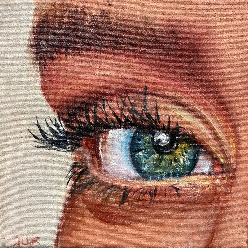 Eye Oil Painting On Canvas, Original Small Art, Miniature Painting, Eye Study - ตกแต่งผนัง - วัสดุอื่นๆ สีนำ้ตาล