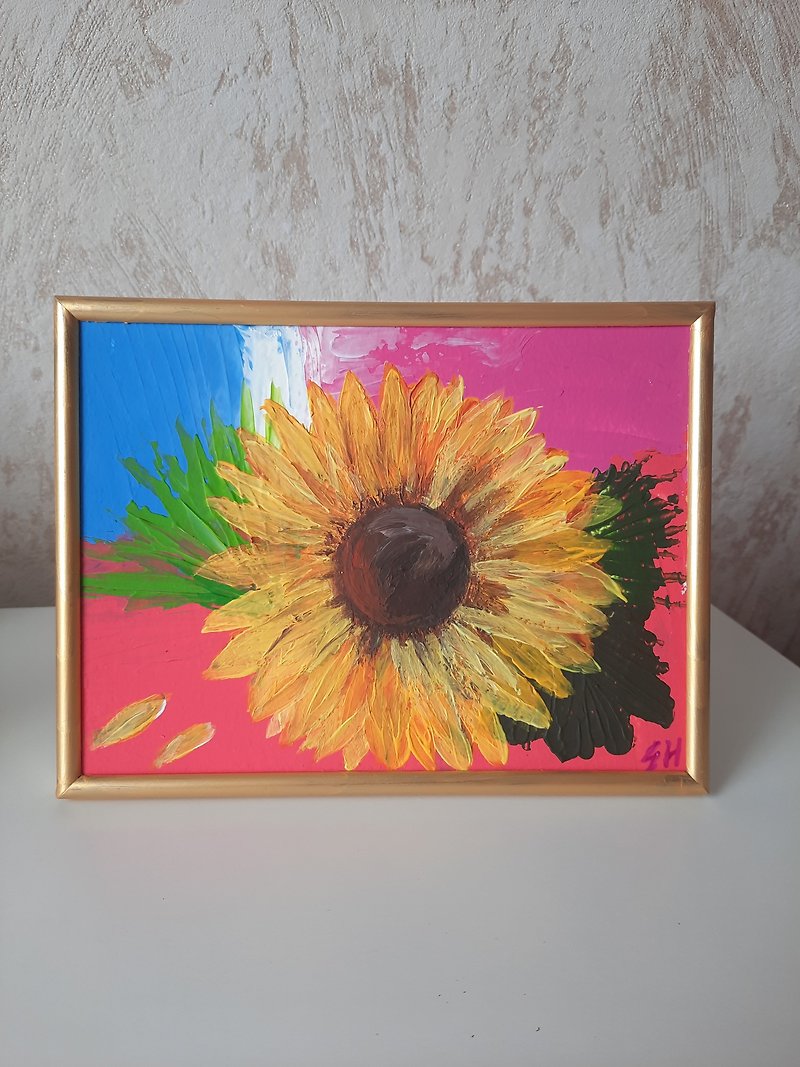 Sunflower pictures for wall Sunflower painting original art Sunflower artwork - 海報/掛畫/掛布 - 木頭 黃色