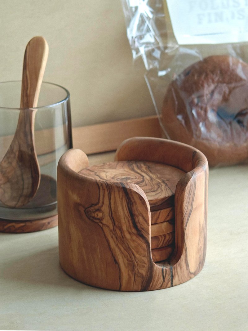 Olive wood Round Coaster Set - ที่รองแก้ว - ไม้ 