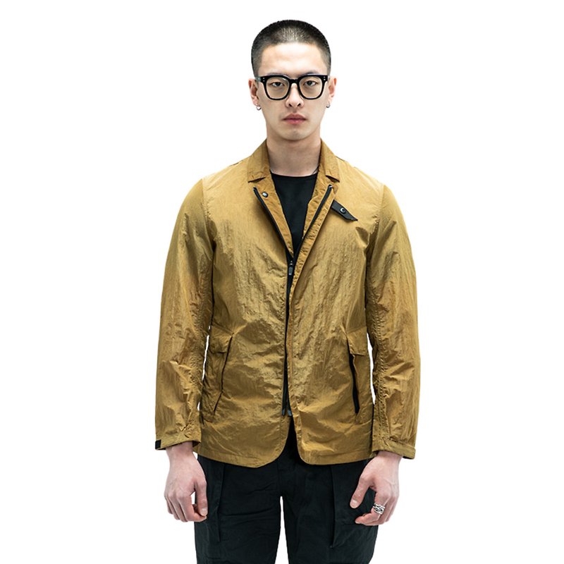 DARTW Men's Blazer Style Sunproof Lightweight Jacket Convertible Windbreaker - Men's Coats & Jackets - Nylon Gold