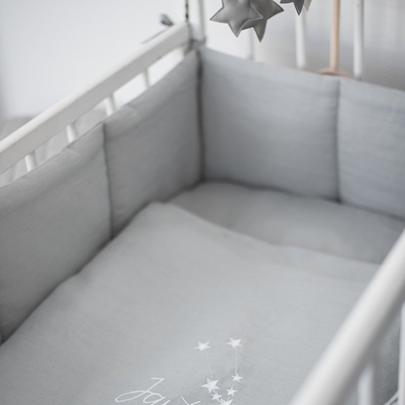 Gray Linen (flax) crib bumpers – 4 side soft cot bumper – bumper with laces - - ผ้าปูที่นอน - ลินิน สีเทา