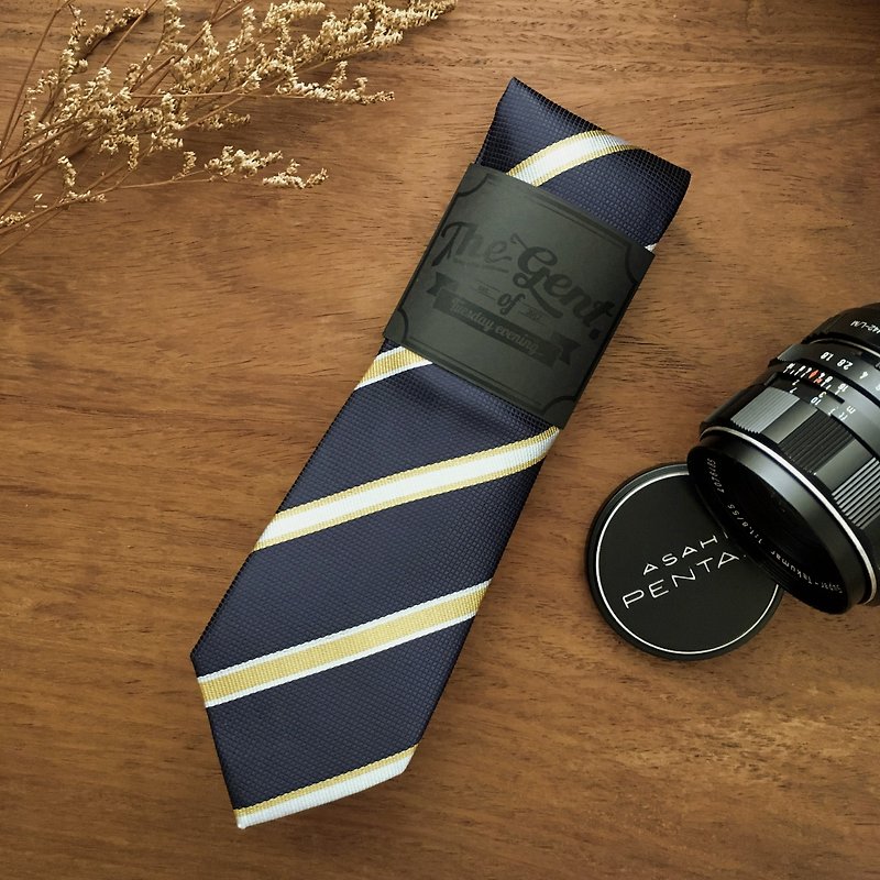 The GENT Navy-Yellow Butter Stripe Necktie - Ties & Tie Clips - Polyester Blue