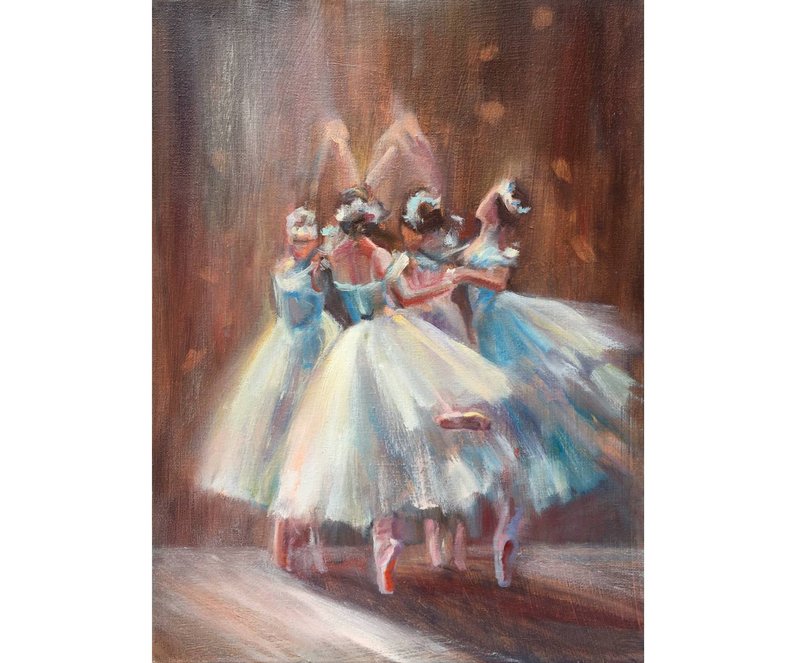 Ballerina Impressionist Oil Painting Original Hand Painted - 擺飾/家飾品 - 其他材質 黃色