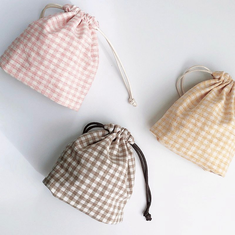 Drawstring Pocket Storage Bag Cosmetic Bag【Gentle Plaid】 - Toiletry Bags & Pouches - Cotton & Hemp Multicolor