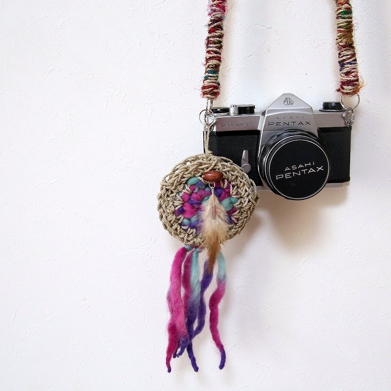 物が入るドリームキャッチャー（レンズキャップホルダー）#1 - 相機/拍立得 - 棉．麻 紫色