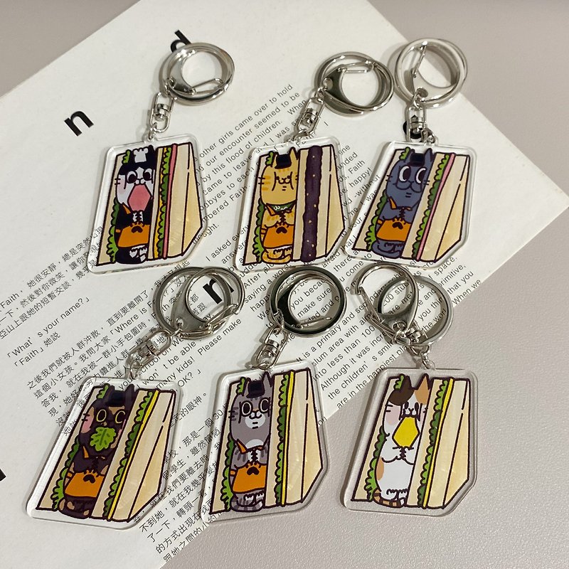 Playful Cat Breakfast Shop-Sandwich Series Acrylic Double-sided Pendant - Charms - Other Materials 