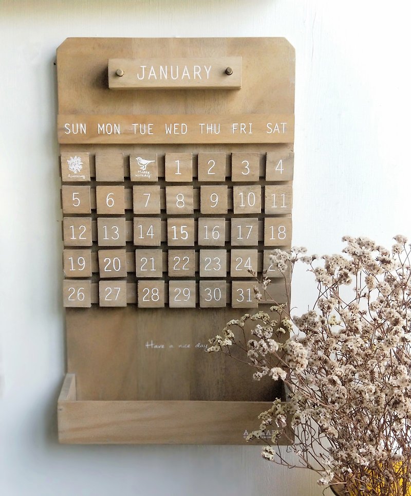 [Good day fetish] Japanese miscellaneous goods zakka wood calendar - Items for Display - Wood Brown
