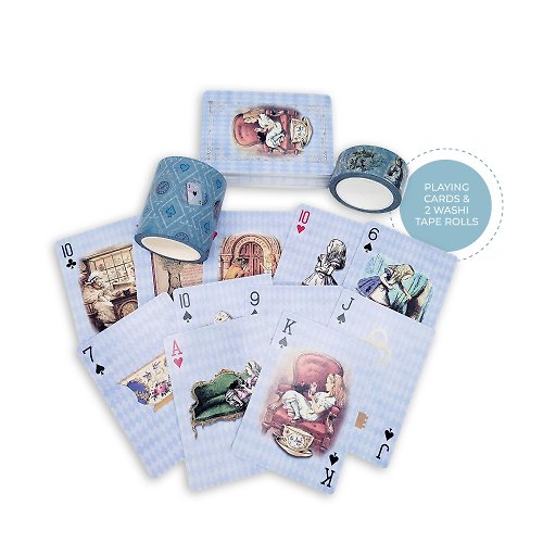 Serenity Fair Blue Alice in Wonderland Playing Cards Deck with washi tapes