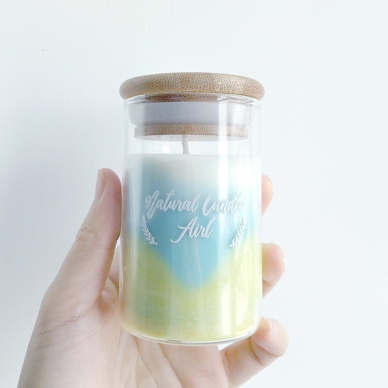 Leaping Mountain Yellow & Blue | Natural Soywax Candle | Fig Orange | gift - เทียน/เชิงเทียน - แก้ว สีเหลือง