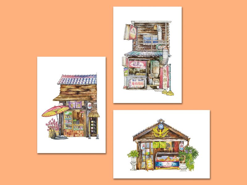 Set of 3 Postcard • Postcards set of Taiwan Wood House • Postcross collection - Cards & Postcards - Paper Brown