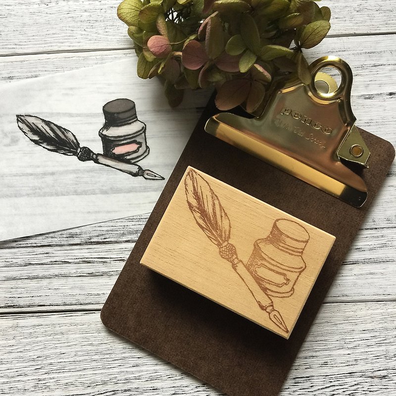 Hand- drawn stamp Love quill - Stamps & Stamp Pads - Wood 